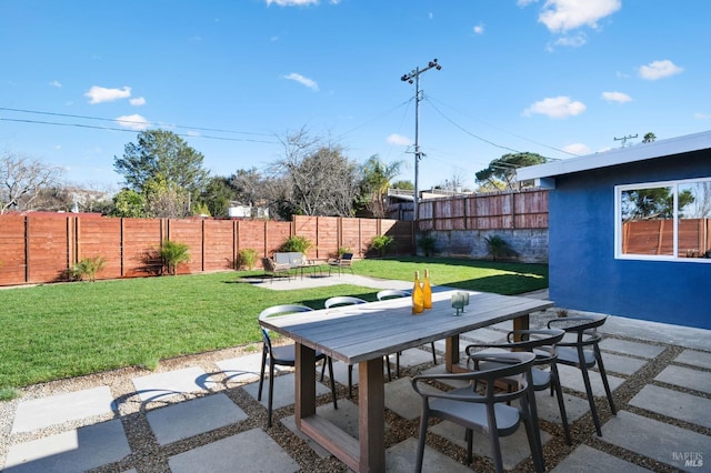 view of patio with outdoor dining area and a fenced backyard