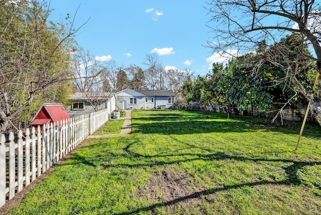 view of yard with a fenced backyard