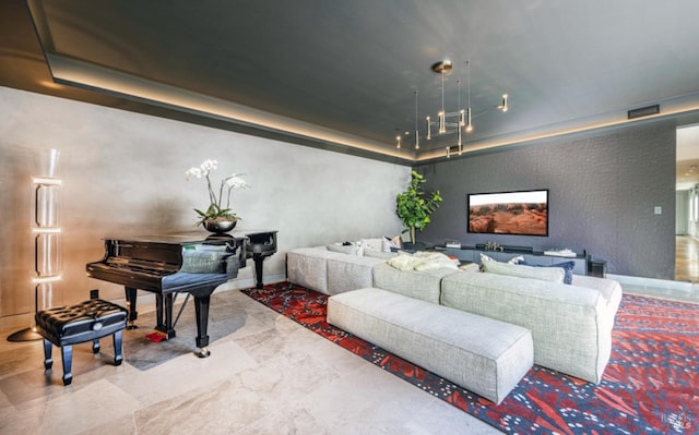 living room with a raised ceiling