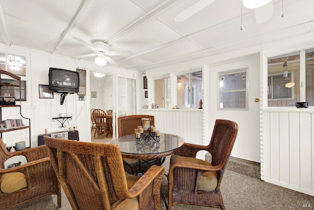 sunroom / solarium featuring a ceiling fan