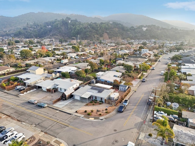 drone / aerial view featuring a mountain view