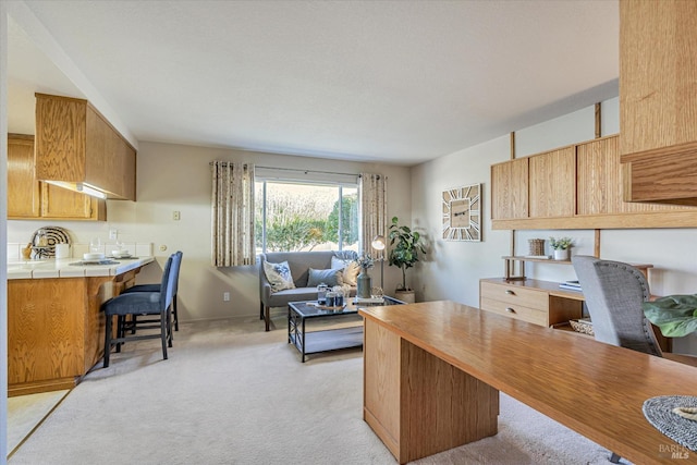 office featuring light carpet and baseboards