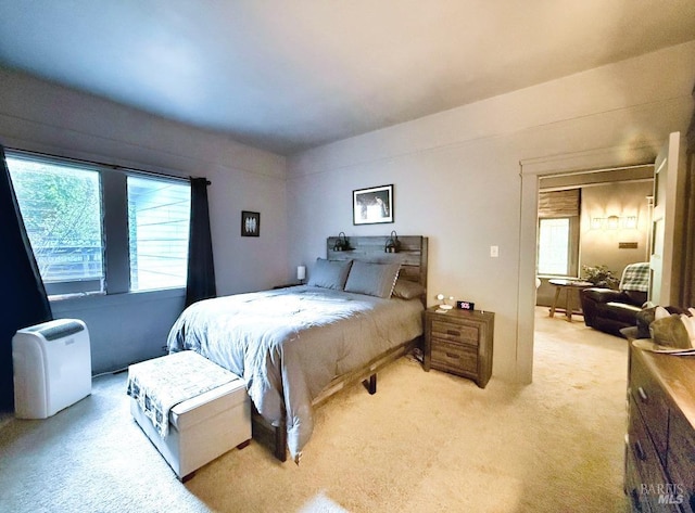 bedroom with light carpet