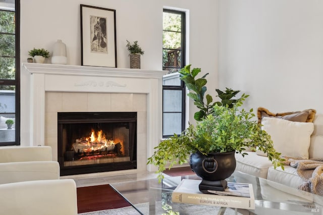 interior space with a fireplace