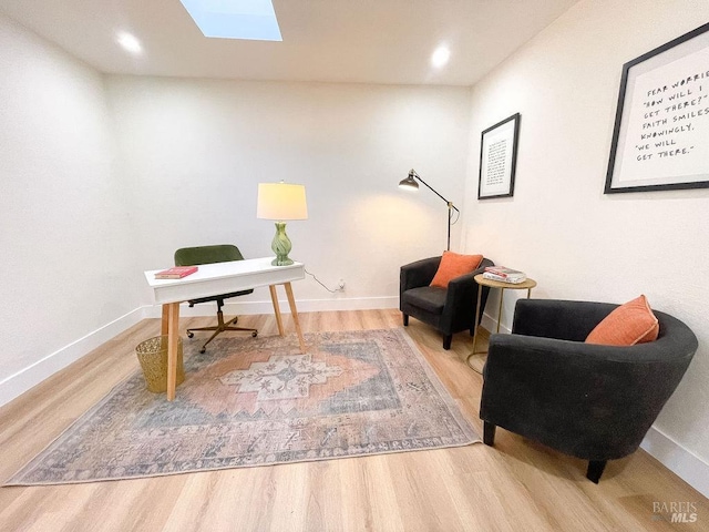 2425 Creekside Ave, Napa, CA 94558 - home office featuring wood finished floors, a skylight, baseboards, and recessed lighting