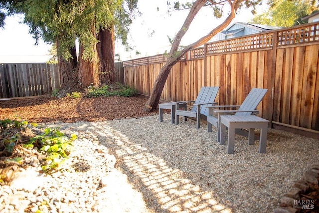 view of yard featuring a fenced backyard and a patio