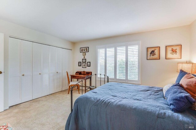 carpeted bedroom with a closet