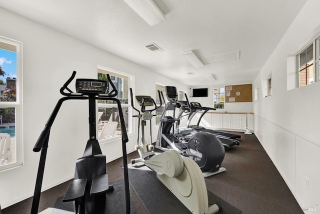 workout room with a wealth of natural light