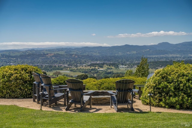 exterior space featuring a mountain view