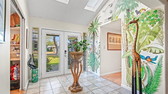 1403 Rowena Way, Sacramento, CA 95864 - foyer featuring a skylight, french doors, baseboards, and lofted ceiling