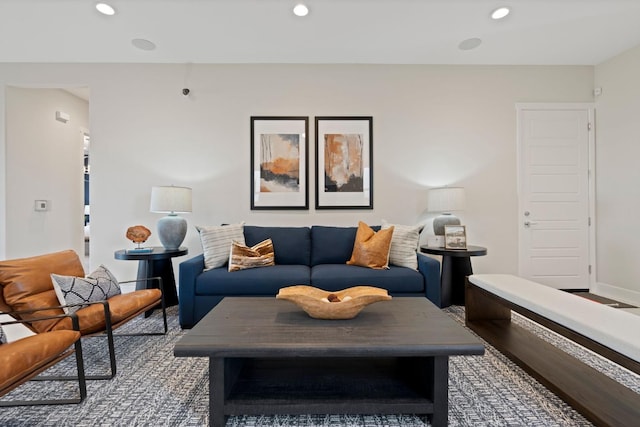 living area featuring recessed lighting