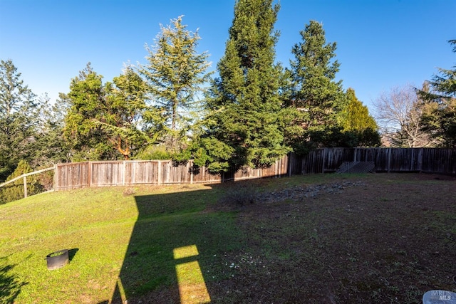 view of yard with a fenced backyard