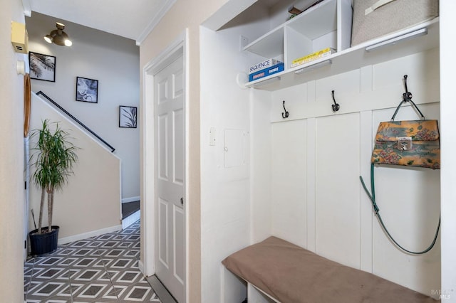 mudroom with ornamental molding