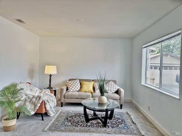 living room with carpet flooring