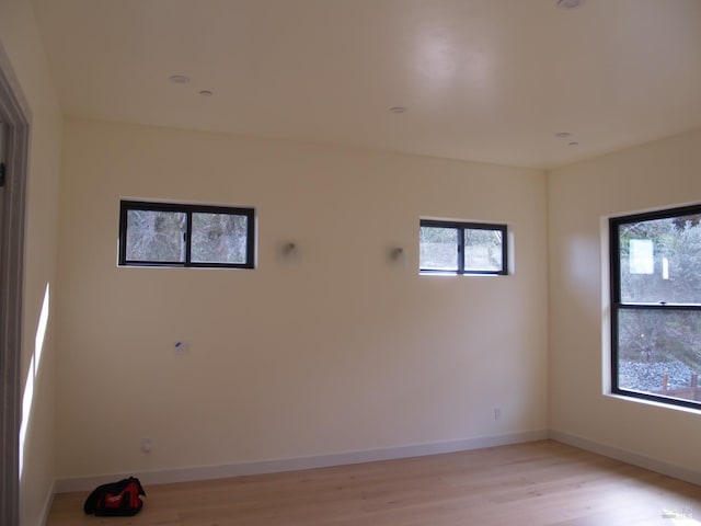 spare room featuring a wealth of natural light and light wood-type flooring