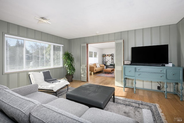 living room with light wood-type flooring