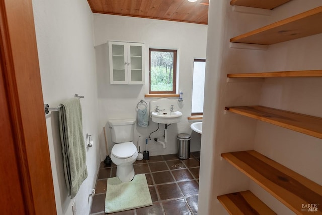 bathroom with wooden ceiling and toilet