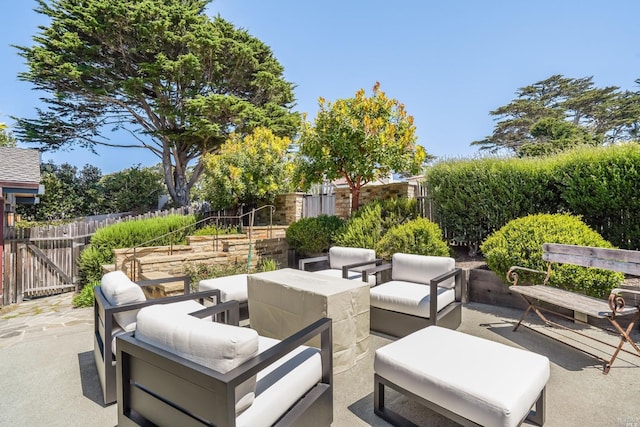 view of patio featuring an outdoor living space