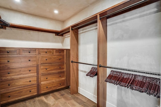 spacious closet featuring light hardwood / wood-style flooring