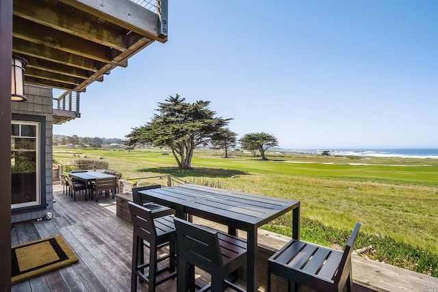 deck featuring a water view