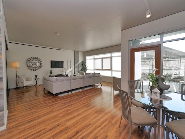 dining area featuring plenty of natural light and light wood finished floors