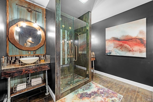 2135 E 2nd St, Benicia, CA 94510 - bathroom with a stall shower, baseboards, and vanity