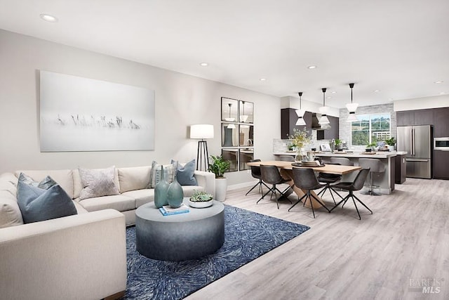 living room with light hardwood / wood-style floors