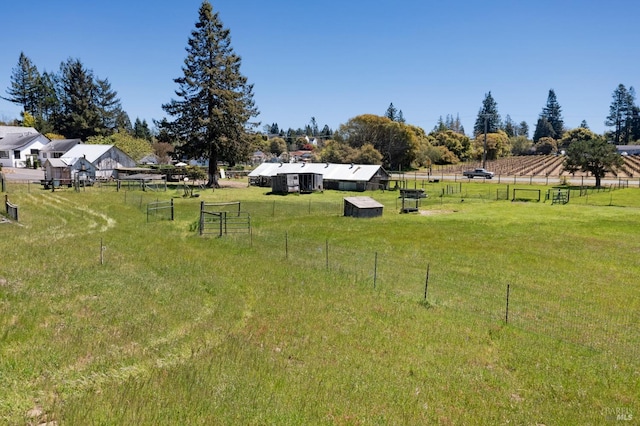 view of yard with a rural view