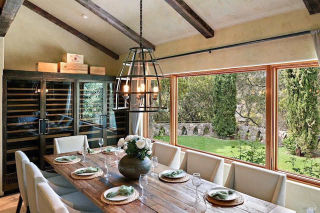 35 Forest Ln, Napa, CA 94558 - dining room with vaulted ceiling with beams and a notable chandelier