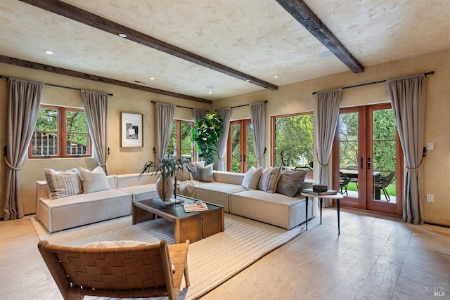 35 Forest Ln, Napa, CA 94558 - living area featuring a wealth of natural light, french doors, beam ceiling, and visible vents