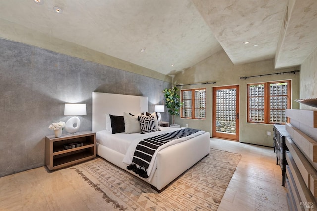 35 Forest Ln, Napa, CA 94558 - bedroom with lofted ceiling, wood finished floors, access to exterior, and recessed lighting