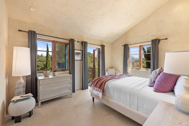 35 Forest Ln, Napa, CA 94558 - bedroom featuring vaulted ceiling, carpet floors, access to exterior, and multiple windows