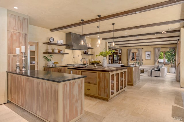 35 Forest Ln, Napa, CA 94558 - bar with a sink, pendant lighting, exhaust hood, beam ceiling, and recessed lighting