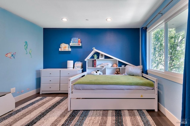 bedroom featuring dark hardwood / wood-style flooring