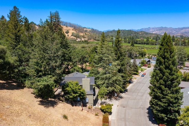 bird's eye view with a mountain view