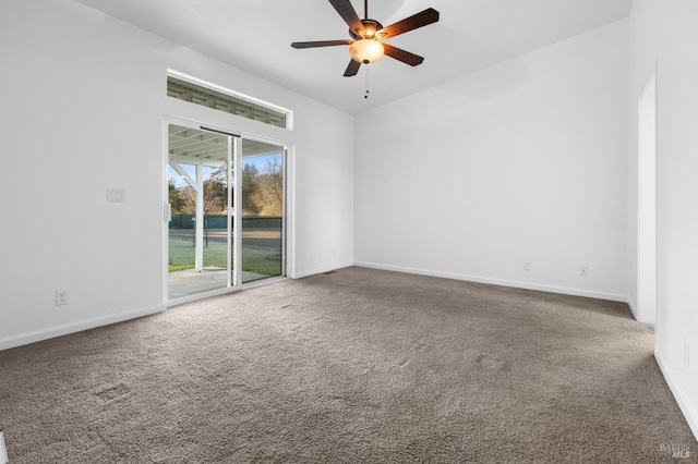 carpeted spare room with ceiling fan and a wealth of natural light