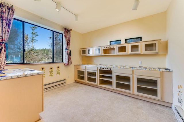 interior space with rail lighting and a baseboard radiator