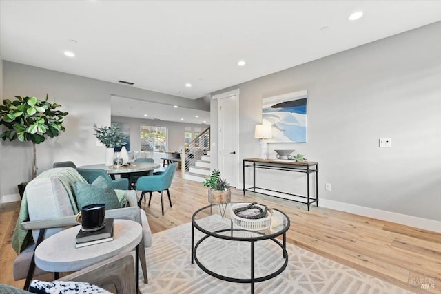 living room with wood-type flooring