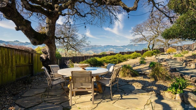 view of patio with a mountain view