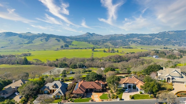 bird's eye view with a mountain view