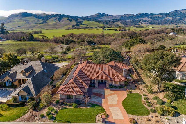 drone / aerial view with a mountain view