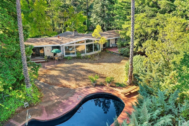 view of swimming pool featuring a patio