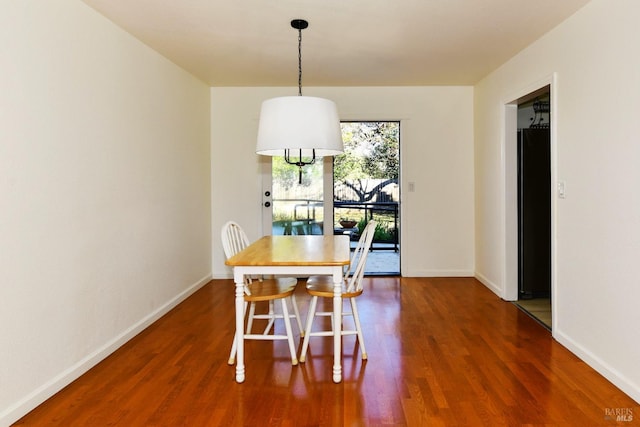 dining space featuring dark wood-type flooring