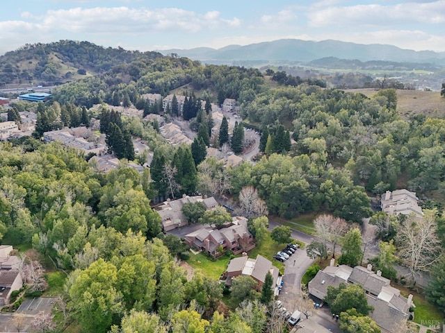 birds eye view of property with a mountain view