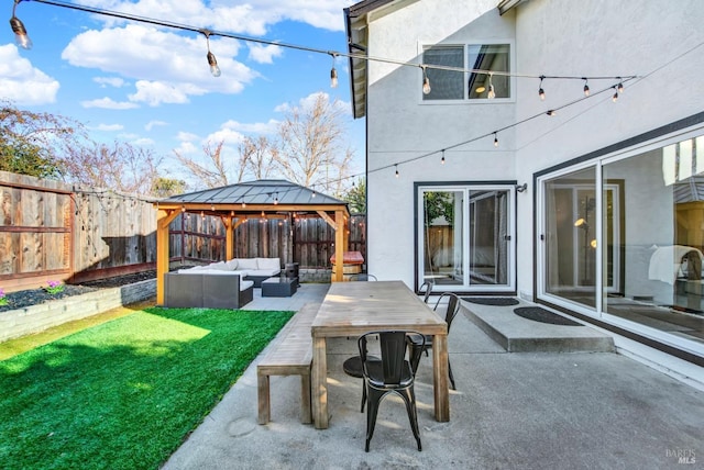 view of patio / terrace with an outdoor hangout area and a gazebo