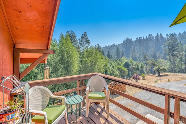 deck with a view of trees