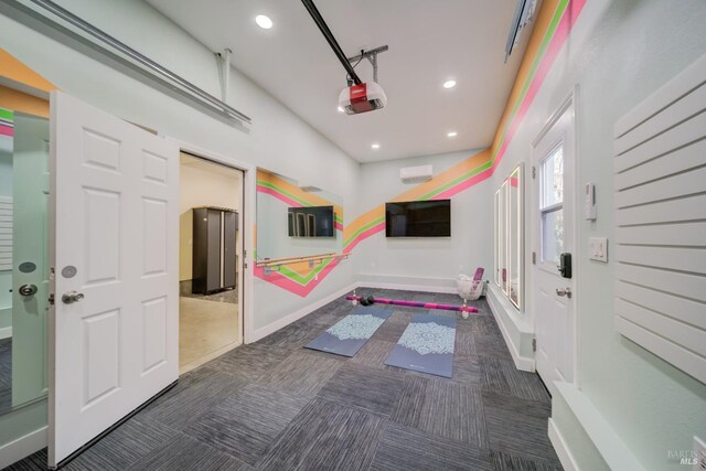 carpeted living room featuring vaulted ceiling, sink, and an inviting chandelier