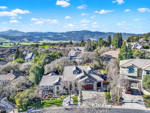 drone / aerial view with a mountain view