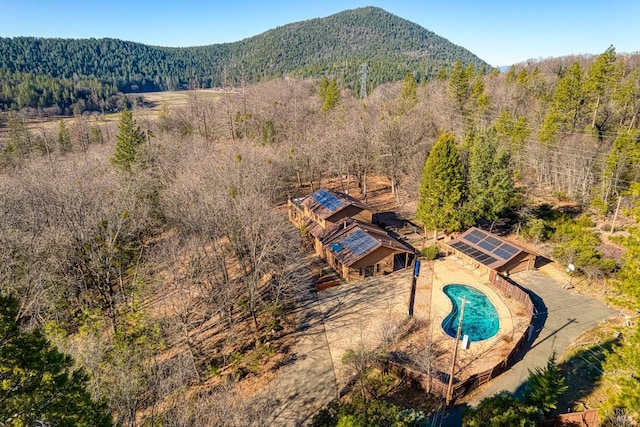 birds eye view of property featuring a mountain view