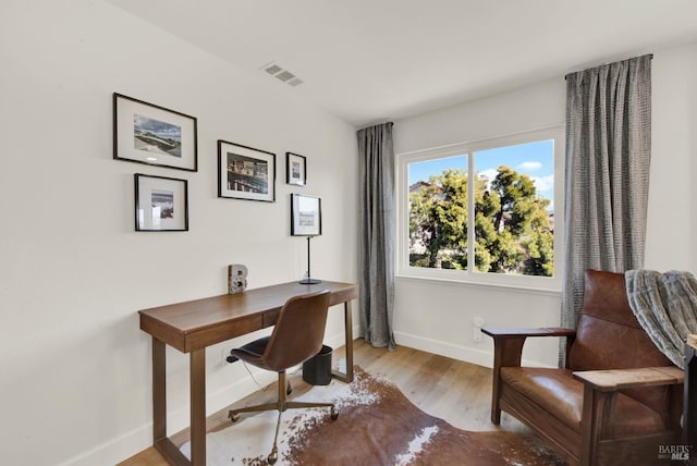 office space featuring light hardwood / wood-style flooring